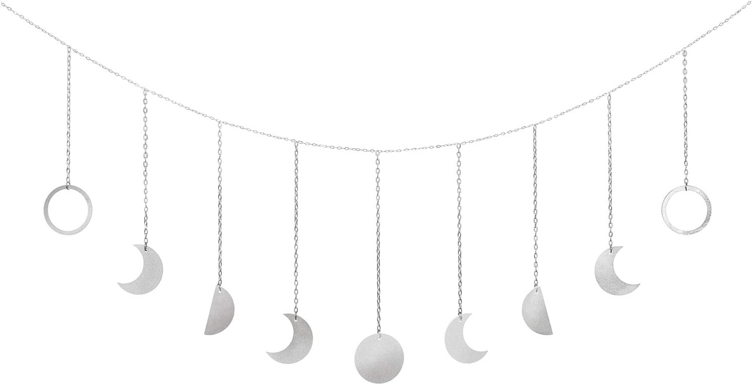 Mkono Moon Phase Wall Hanging Boho Aesthetic Room Decor Metal Moons Garland Hanging Art Bohemian