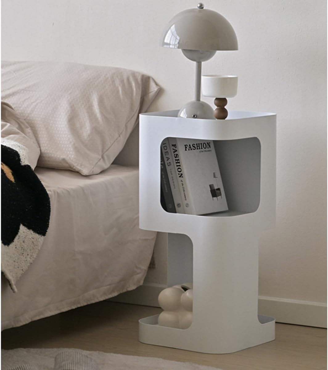 Modern Side Table,Small end Table for Small Spaces,Metal nightstand with Storage Shelf,Space-Saving