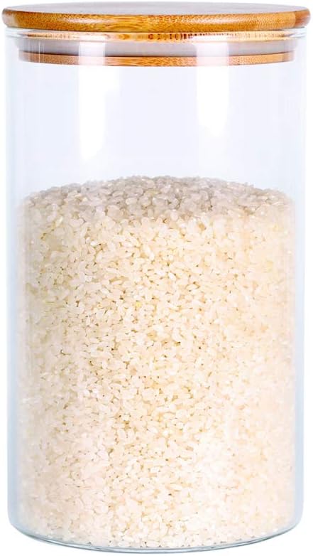 Glass Rice Storage Containers, 60 FL OZ (1800ml) Kitchen Food Jars with Airtight Lid, Stackable