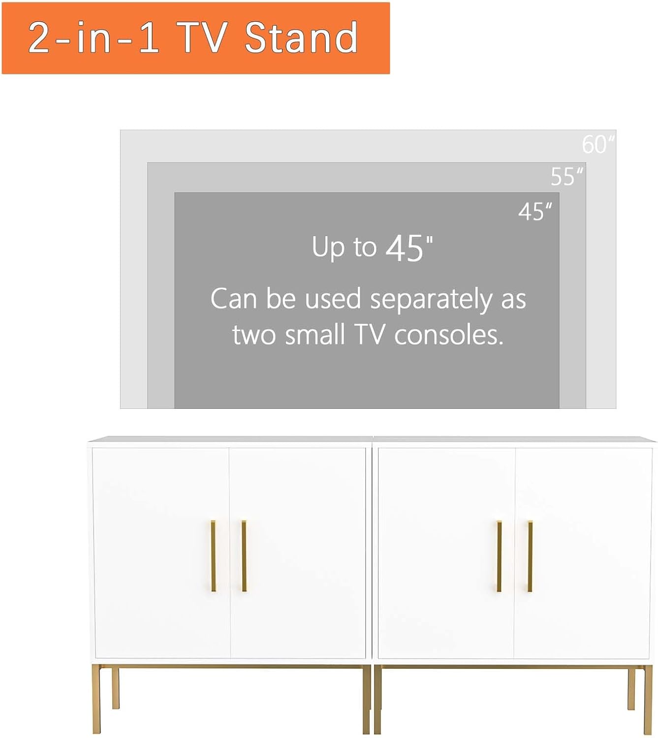 LYNSOM TV Stand for 55 Inch TV, Wood Entertainment Center with Storage Cabinet, TV Cabinet Black