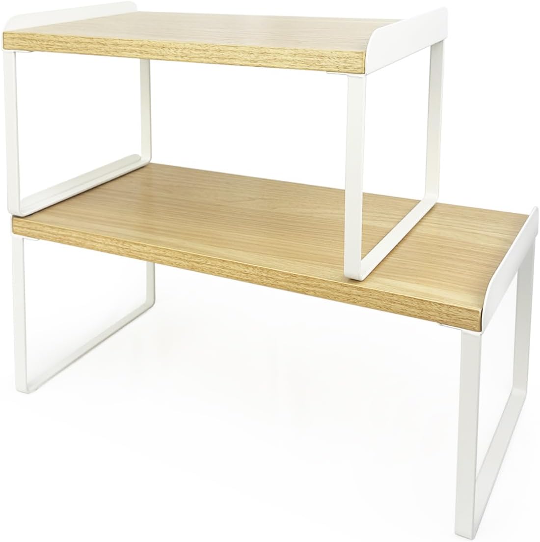 Mitus Shelf Organizer and Storage, Stackable Tiered Wood Cabinet Rack for Countertops, Desktops