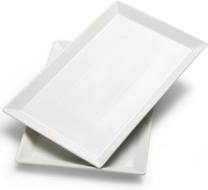 MIECOO Large Serving Platters, 18.5" x 11.5" White Serving Trays Set, Rectangular Porcelain Plates