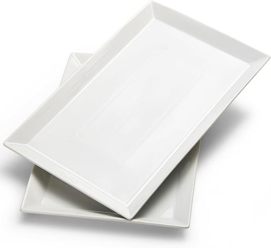 MIECOO Large Serving Platters, 18.5" x 11.5" White Serving Trays Set, Rectangular Porcelain Plates