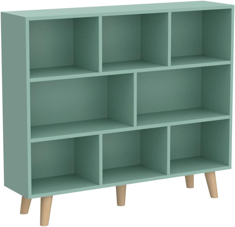 IOTXY Wooden Open Shelf Bookcase - 3-Tier Floor Standing Display Cabinet Rack with Legs, 8 Cubes