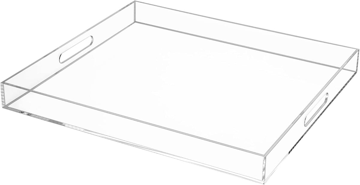 Clear Rectangular 18x20 Inches Acrylic Ottoman Tray Decorative Serving Tray with Cutout Handles