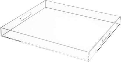 Clear Rectangular 18x20 Inches Acrylic Ottoman Tray Decorative Serving Tray with Cutout Handles