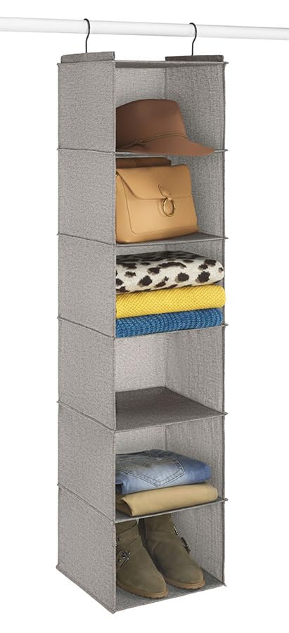 Whitmor Hanging Accessory Shelves - 6 Section Closet Organizer - Light Grey