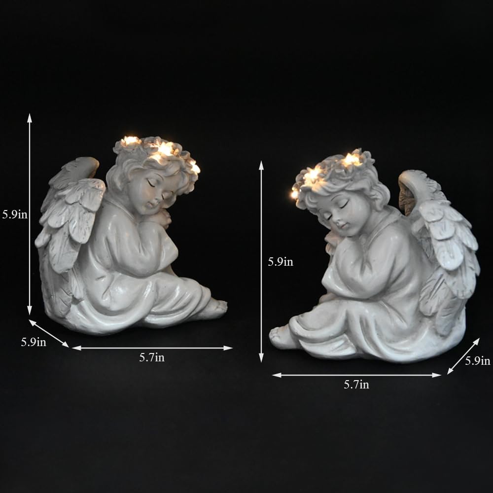 Angel Statue Garden Decor for Outside Solar Outdoor Decorations Patio Cherub Christmas Yard Porch