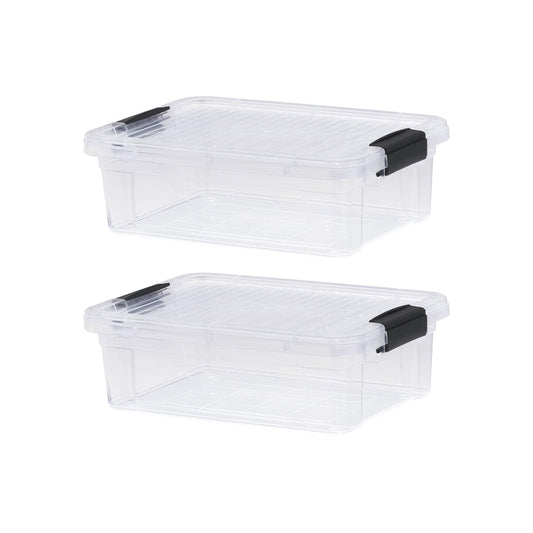 Superio Small Flat Clear Storage Boxes with Lids, 4.5 Quart Plastic Container Bins for Organizing