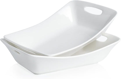 Kanwone Large Serving Bowls with Handles, White Serving Dishes For Entertaining, 1.8 Quarts