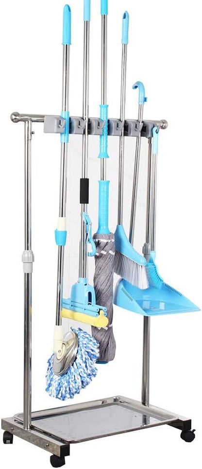 movable mop broom holder put wet mops floor standing cleaning tool rack stainless for schools