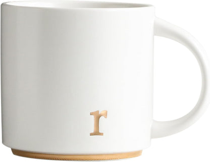 COLLECTIVE HOME - Monogram Ceramic Mugs, 15 oz Golden Initial Coffee Cups, Elegant Alphabet Tea