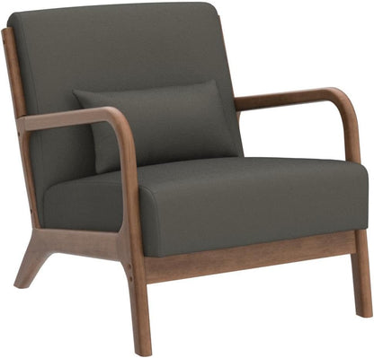 INZOY Mid Century Modern Accent Chair with Wood Frame, Upholstered Living Room Chairs with Waist