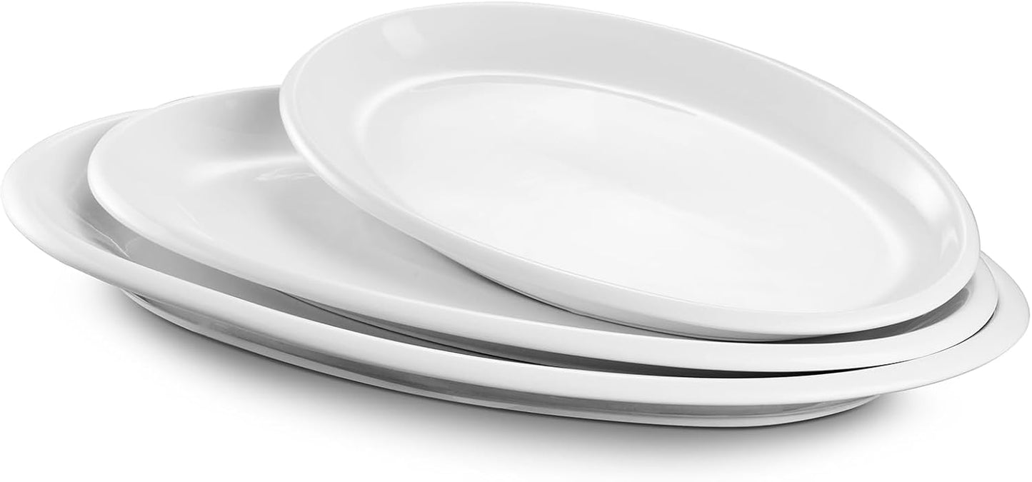 DOWAN Large Serving Platter, 16"/14"/12" Oval Platters Oven Safe, White Serving Plates for Wedding