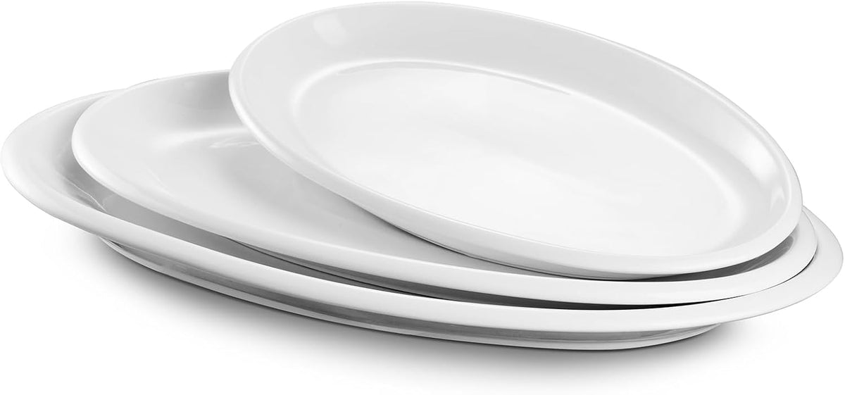 DOWAN Large Serving Platter, 16"/14"/12" Oval Platters Oven Safe, White Serving Plates for Wedding