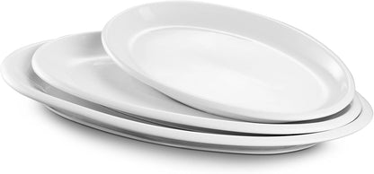 DOWAN Large Serving Platter, 16"/14"/12" Oval Platters Oven Safe, White Serving Plates for Wedding