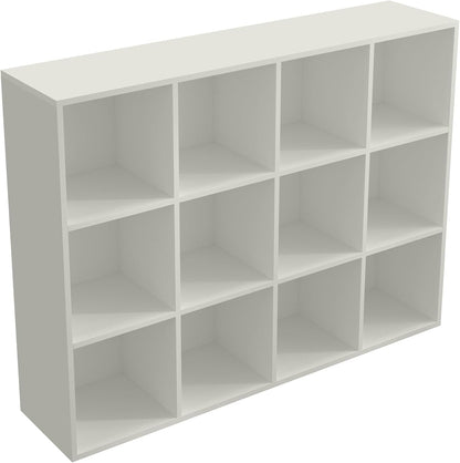 12-Cube Storage Shelf Bookcase - Wooden 3-Tier Floor Standing Open Bookshelf for Home and Office