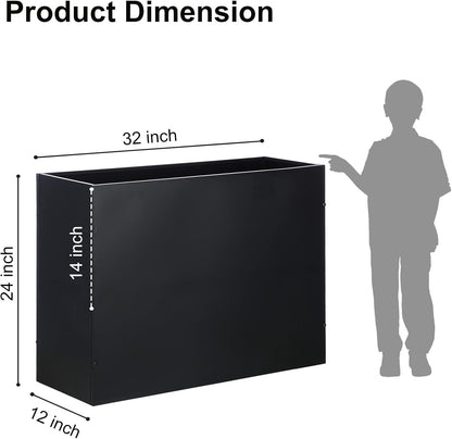 SUNNYPARK Large Metal Planter Box 32”x 12”x 24”, Rectangular Modern Black Metal Planter Box Heavy