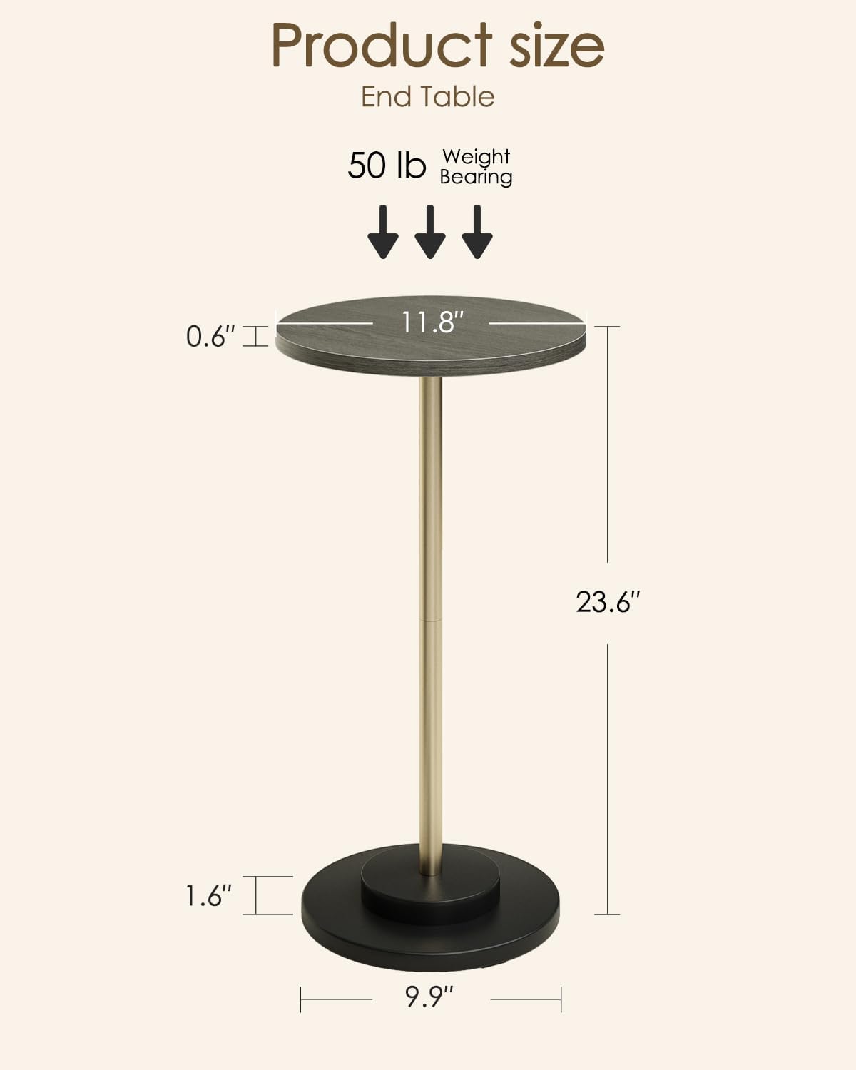 Masupu Drink Table, Round Side Table for Small Spaces, Pedestal Side Table, Small End Table with
