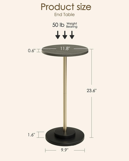 Masupu Drink Table, Round Side Table for Small Spaces, Pedestal Side Table, Small End Table with