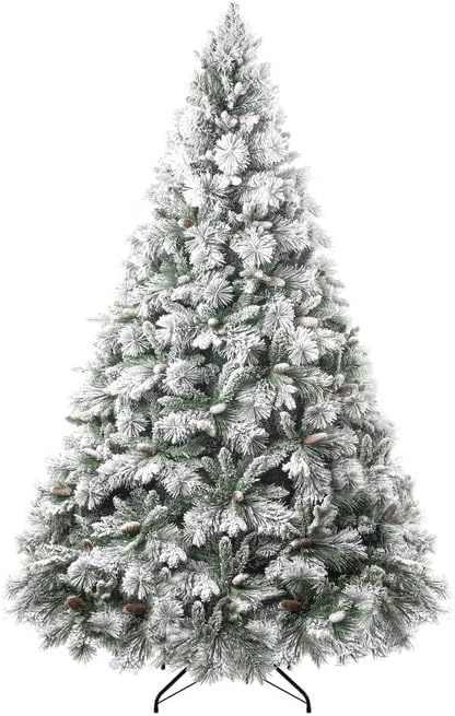 Naomi Home 6.5ft Snow Flocked Christmas Tree with Lights,Realistic Frosted Pine Prelit with Pine