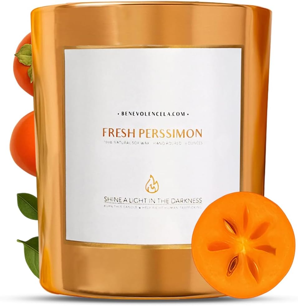 Benevolence LA Fresh Persimmon Wood Wick Candles | Soy Scented Candles for Home | Gifts for Women