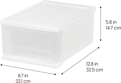 IRIS USA 7 Qt. Plastic Drawer Storage Organizer Stacking Drawers, 4-Pack, Stackable Unit with