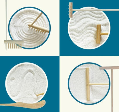 Threeheng Mini Japanese Zen Sand Garden Kit for Desk, Muti-Functional Sand Tray Therapy Kit with