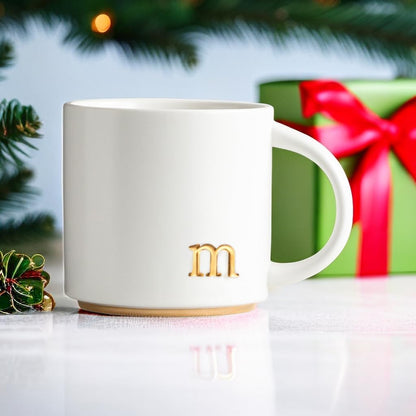 COLLECTIVE HOME - Monogram Ceramic Mugs, 15 oz Golden Initial Coffee Cups, Elegant Alphabet Tea