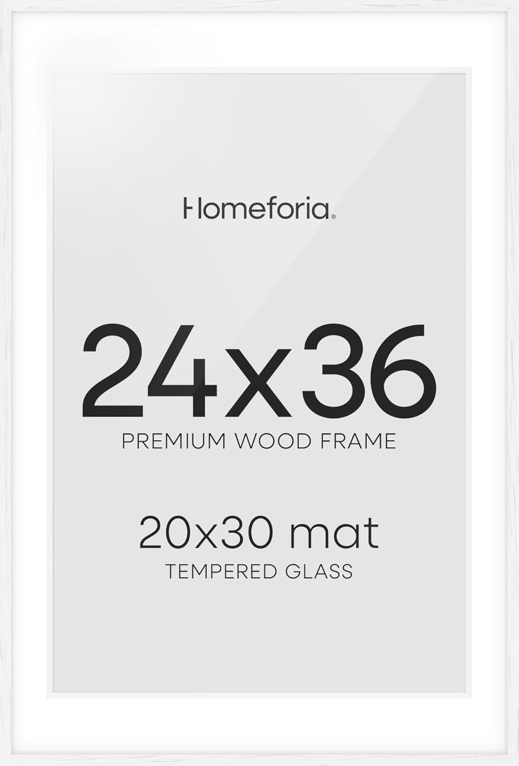 Homeforia White Picture Frame 24x36, High End Oak 24 x 36 Wood Poster Frame with Mat 20 by 30 for