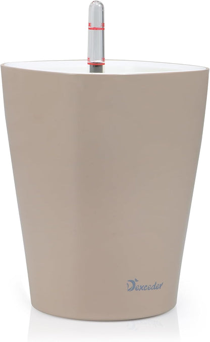 Dexceder 6x7 Self Watering Planter Indoor Outdoor, High Gloss Table Flower Plant Pot with Water