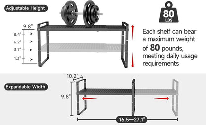 Hole Pattern Expandable Shelf Organizer,2Pack 8.1" Wide Easy to Assemble Cabinet Organizer Shelf
