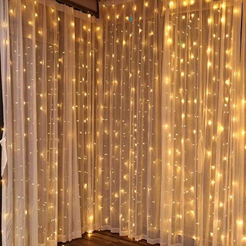 Dazzle Bright Curtain String Lights, 300 LED 9.8ft x9.8ft Warm White Fairy Lights with 8 Lighting