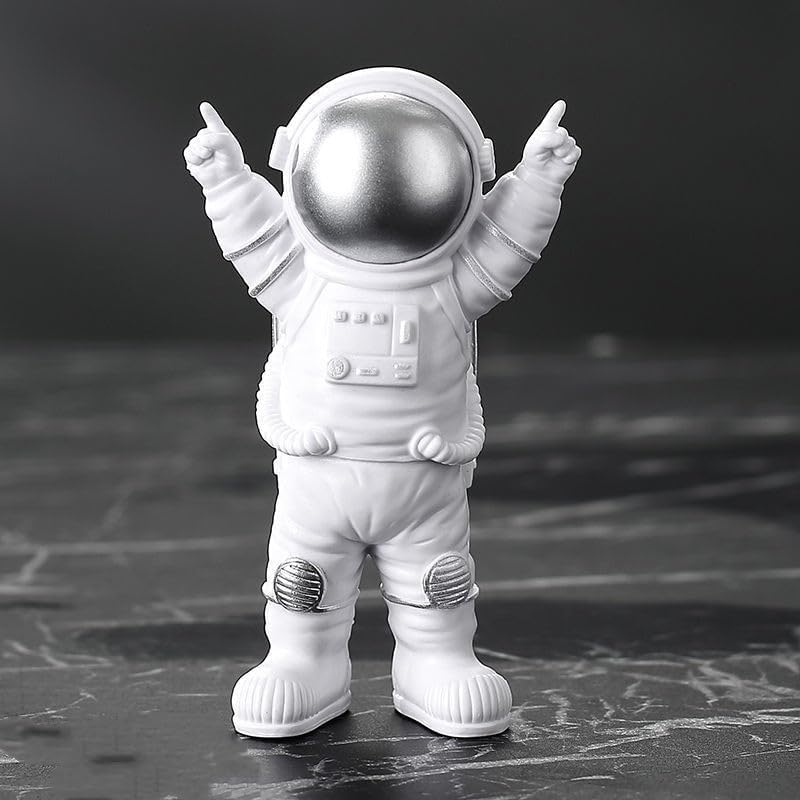 4 Pcs Silver White Astronaut Statues Set, Spaceman Sculpture Figurines Home Ornament Cake Toppers