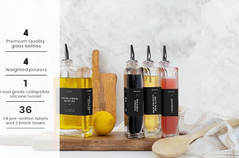 Molimoli Olive Oil Dispenser Bottle for Kitchen, Automatic Pourer, Glass Dispenser for Kitchen