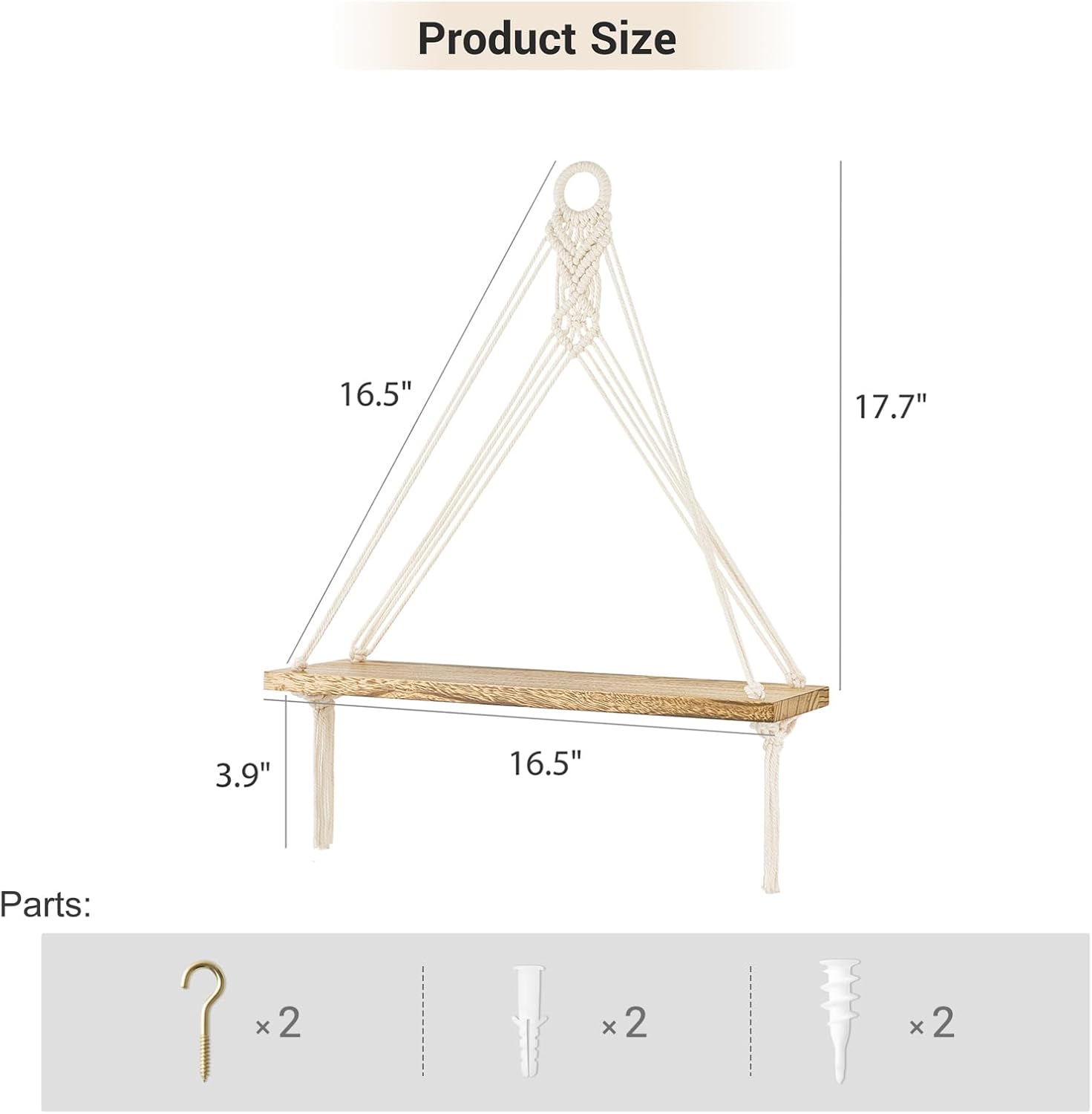 Mkono Macrame Hanging Shelves Boho Wall Decor Set of 2 Rustic Wood Floating Storage Shelf for