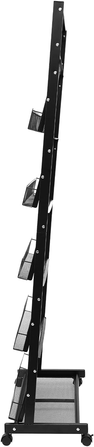 5-Tier Magazine Rack Floor Standing Brochure Display Stand with Universal Wheels & Brakes Metal