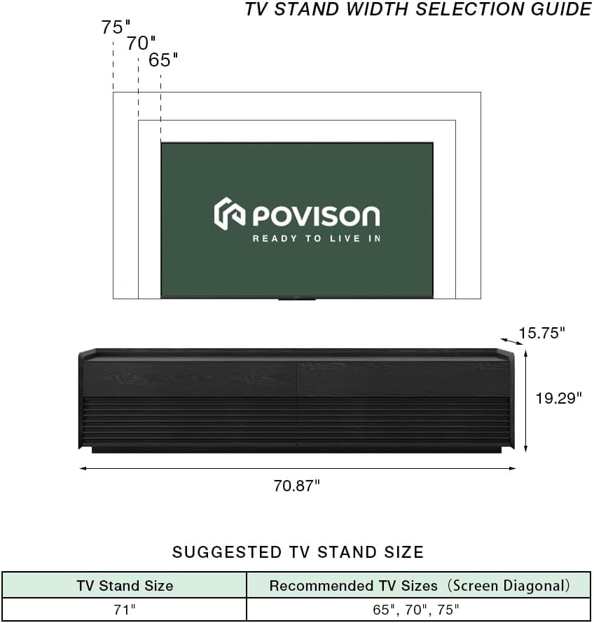POVISON Fully-Assembled Mid Century Modern TV Stand, 70.87" Entertainment Center with LED Light