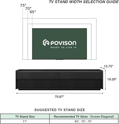 POVISON Fully-Assembled Mid Century Modern TV Stand, 70.87" Entertainment Center with LED Light