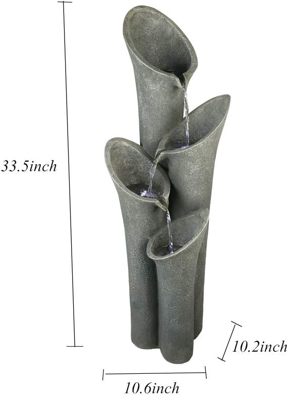 Faux Stone Patio Water Fountain 33 1/2", Bell 4-Tier Cascading Floor Fountain Indoor Outdoor
