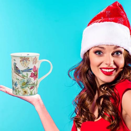 Lightahead Elegant Bone China Two Coffee Mugs set in Blue bird design 11.2 oz each cup in