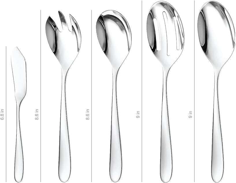 Serving Utensil Set – 18/10 Stainless Steel Serving Spoons, Salad Servers, Butter Knives, Mirror