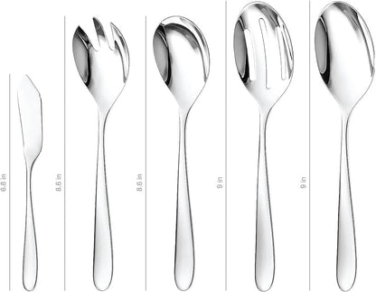 Serving Utensil Set – 18/10 Stainless Steel Serving Spoons, Salad Servers, Butter Knives, Mirror
