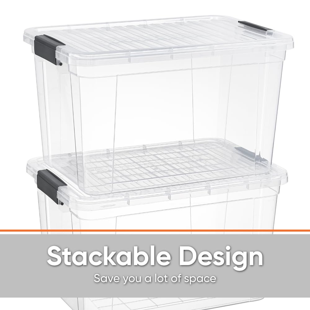 Superio Clear Storage Boxes with Lids, 14.25 Quart Plastic Container Bins for Organizing, Stackable