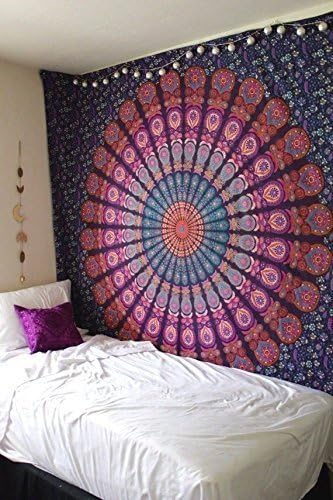 Bless International Handmade Indian hippie Bohemian Psychedelic Peacock Mandala Wall hanging