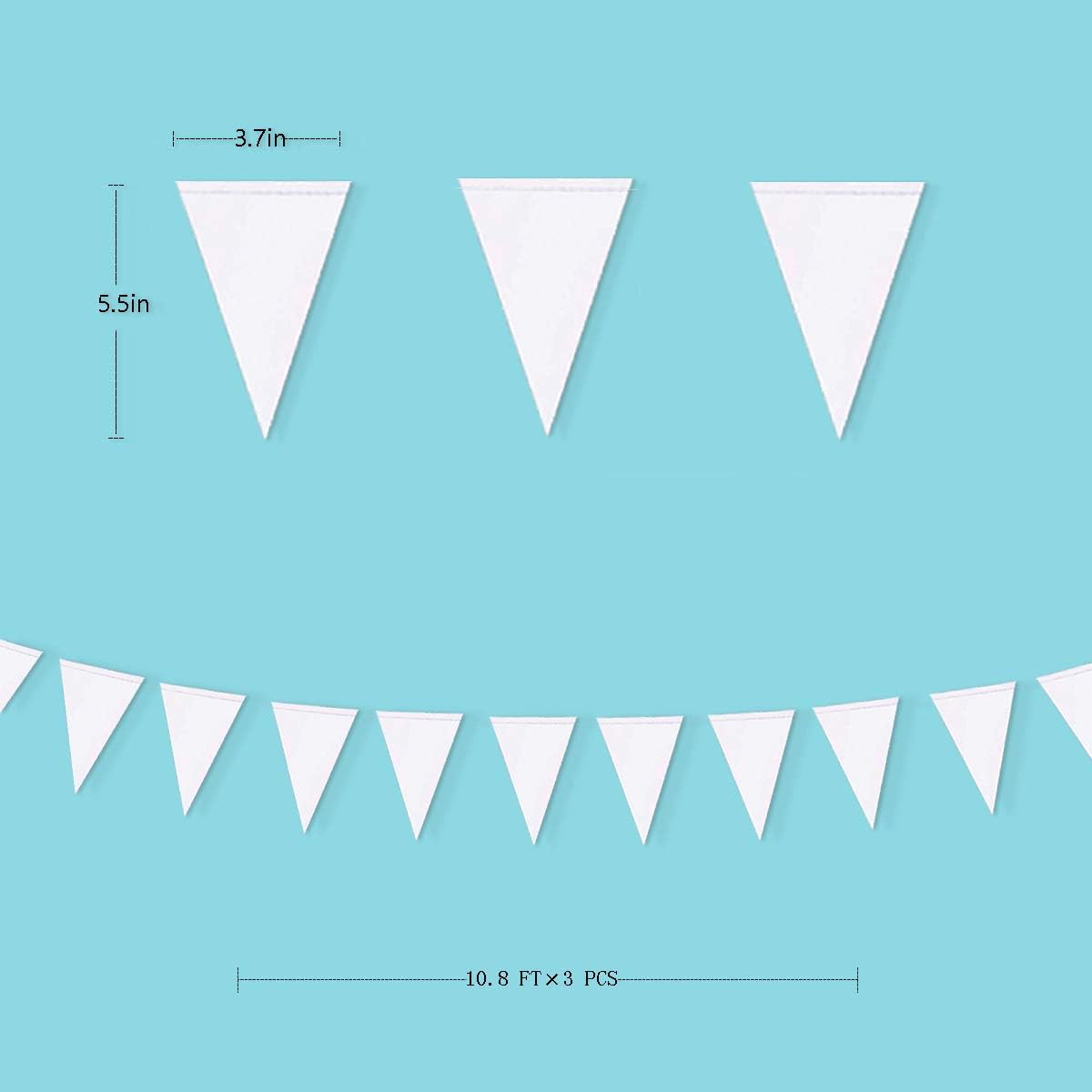 40 Ft White Party Decorations Triangle Pennant Banner Pearlescent Shimmer White Paper Flags Bunting
