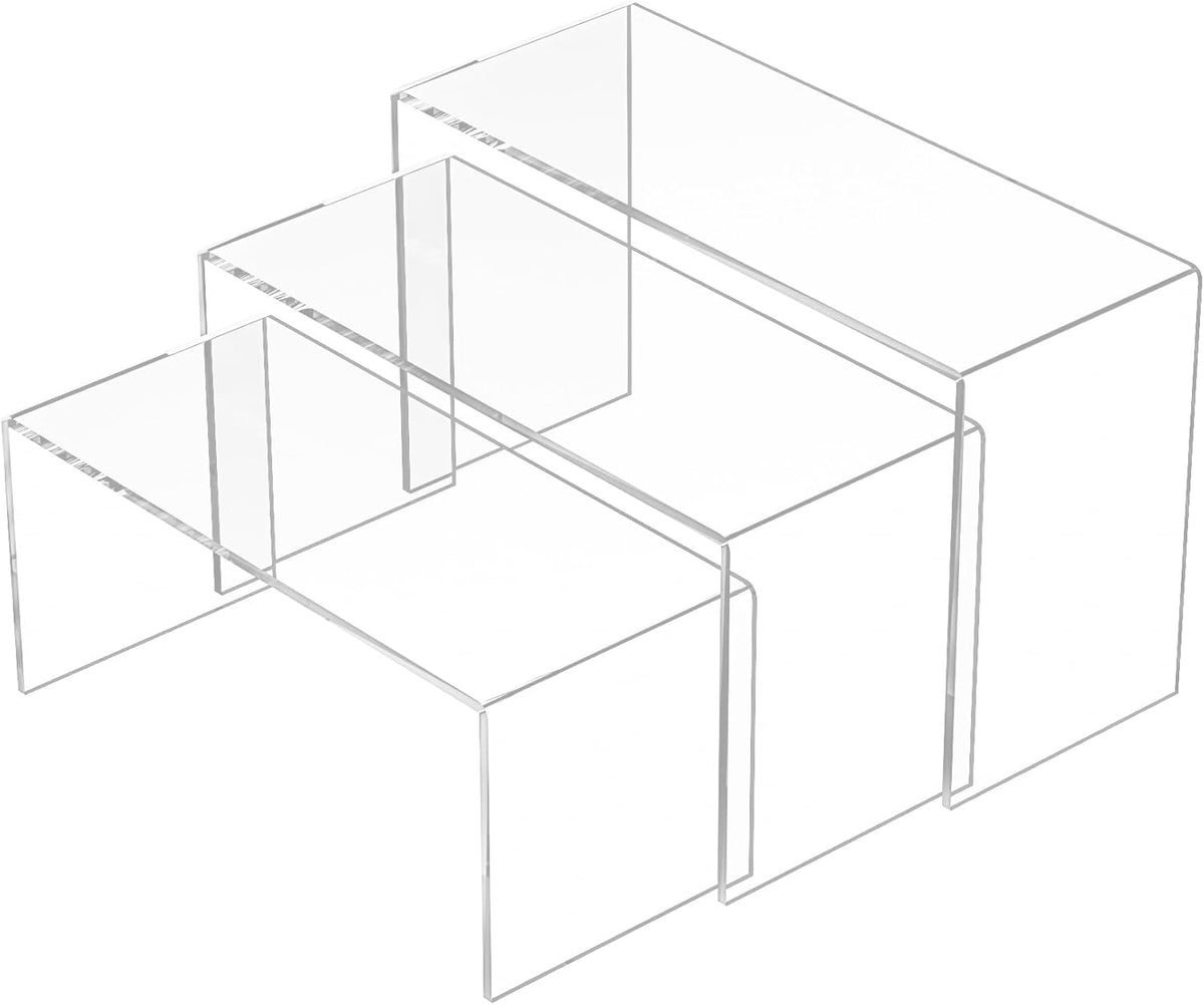 9x9.5x10 Inch Clear Display Risers Shelf 3pcs, Countertop Rectangular Acrylic Display Stands for