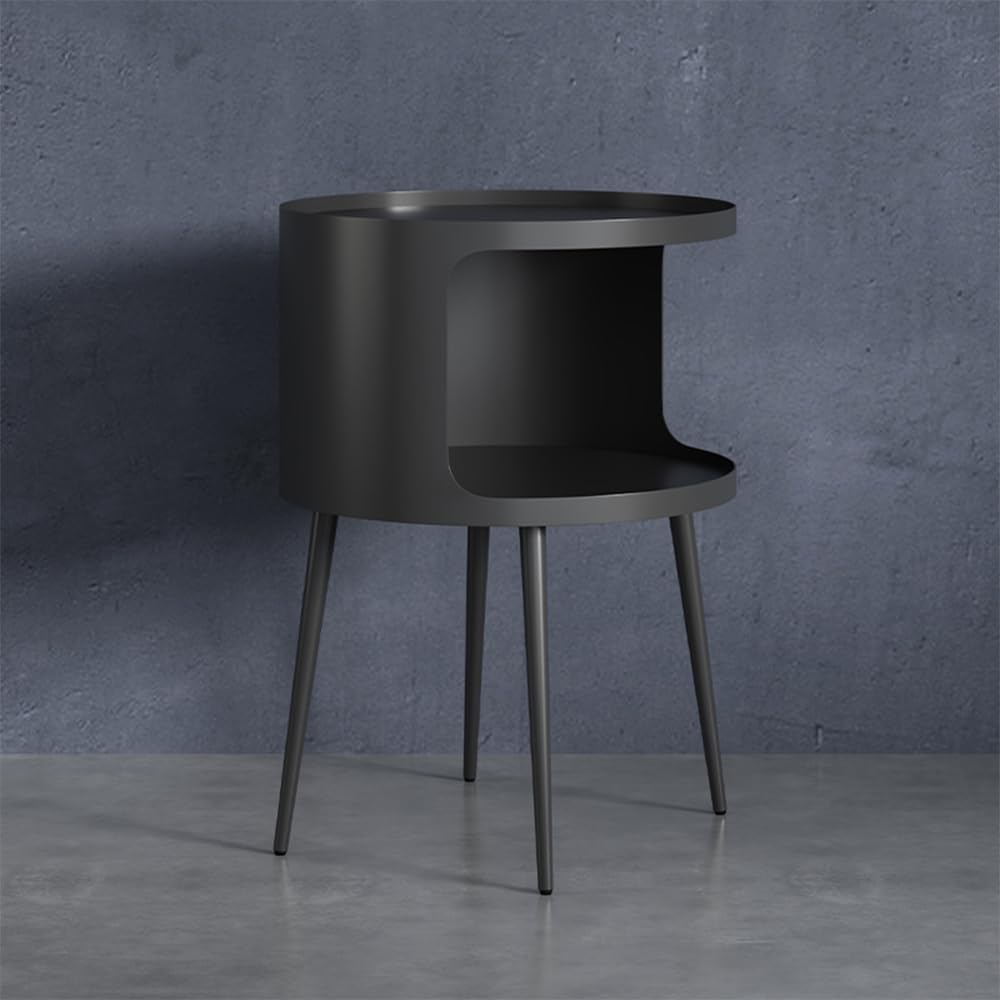 Modern Side Table,Round end Table with Open Storage,Metal nightstand,Bedside Table for Living
