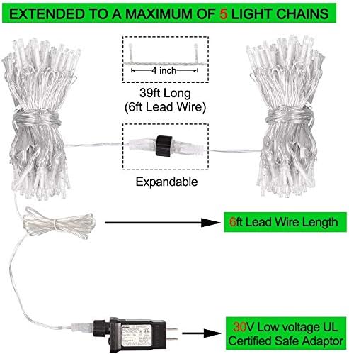 33FT 100 LEDs String Lights Waterproof Fairy Lights 8 Modes with Memory 30V UL Certified Power