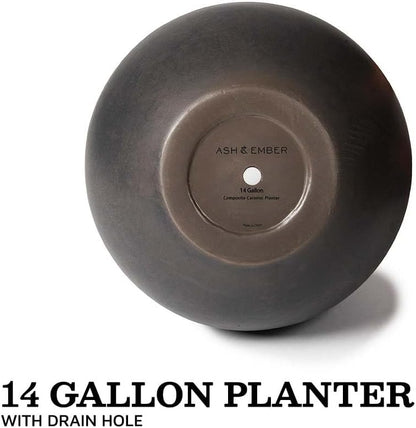 Ash & Ember Onyx 16" D Ceramic Indoor Outdoor Round Sphere Planter, Charcoal, Home Décor Evergreen